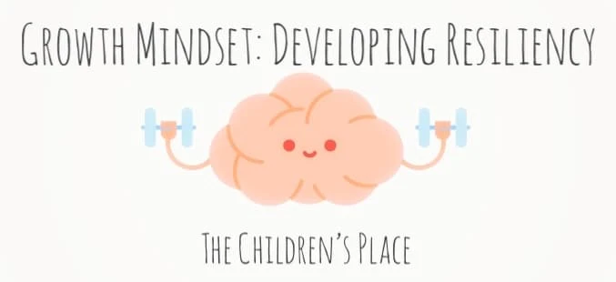 Cute illustrated brain lifting weights, symbolizing developing a growth mindset and resiliency in children